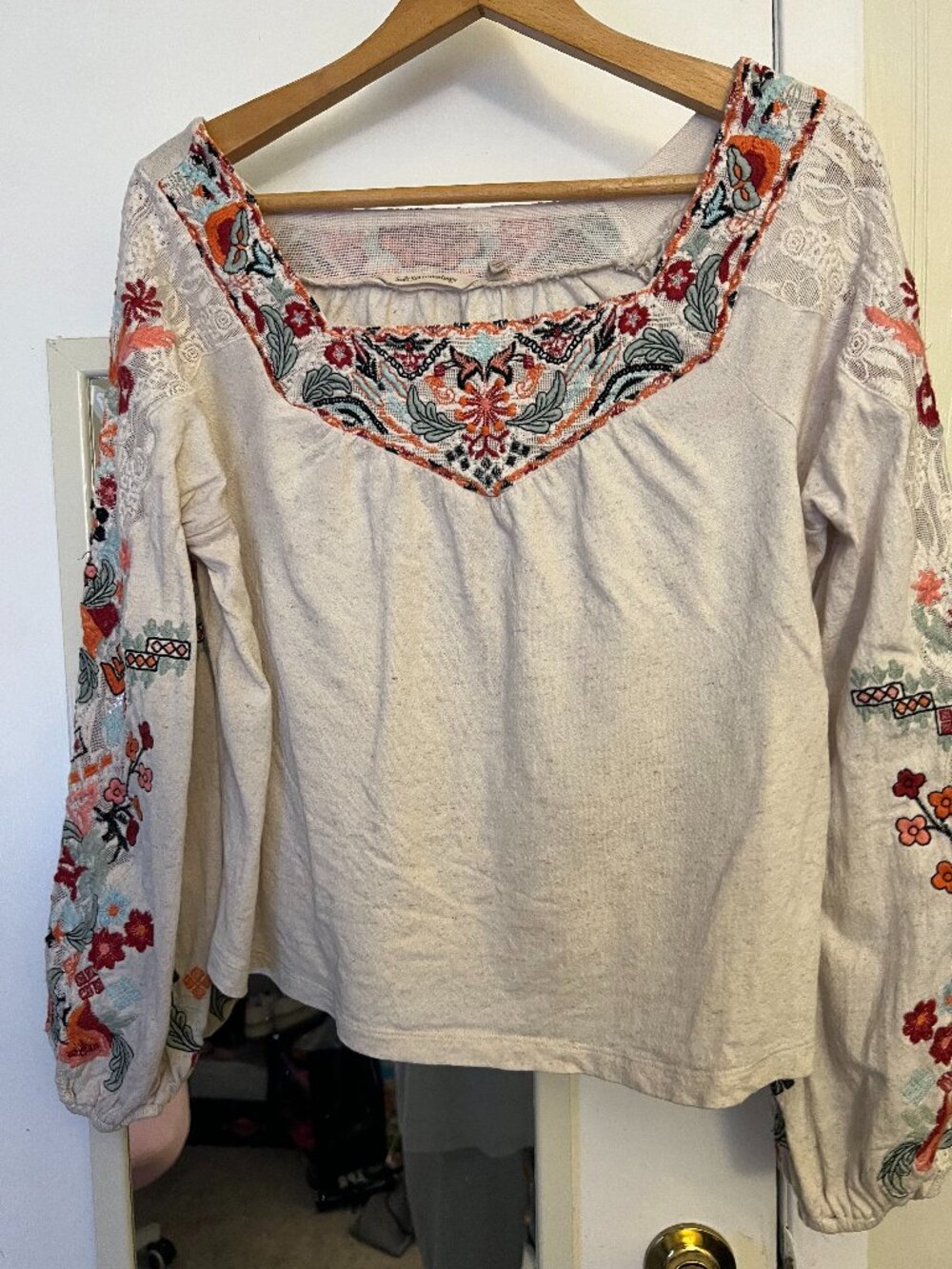 Embroidered Boho Floral Long Sleeve Top – Made in India – Medium